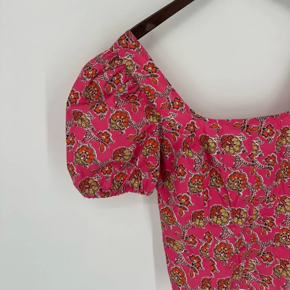 J. Crew Collection Puff-sleeve squareneck top in Ratti® pink blooms print Sz 4